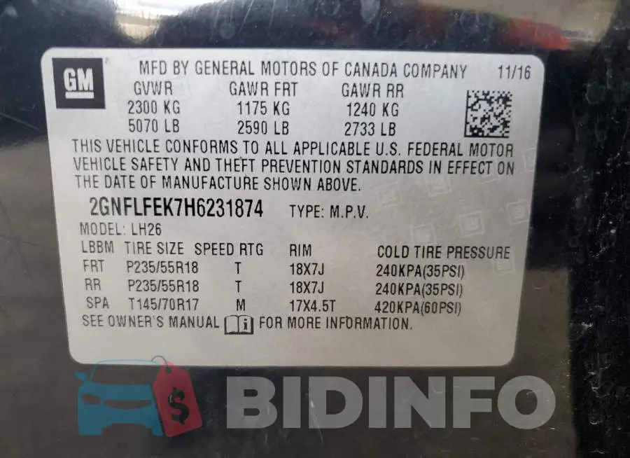 2GNFLFEK7H6231874 Photo# 13