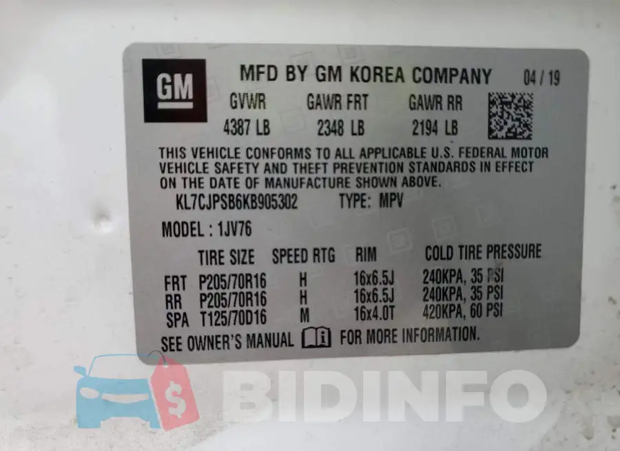 KL7CJPSB6KB905302 Photo# 13