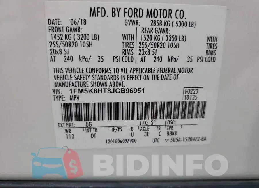 1FM5K8HT8JGB96951 Photo# 13