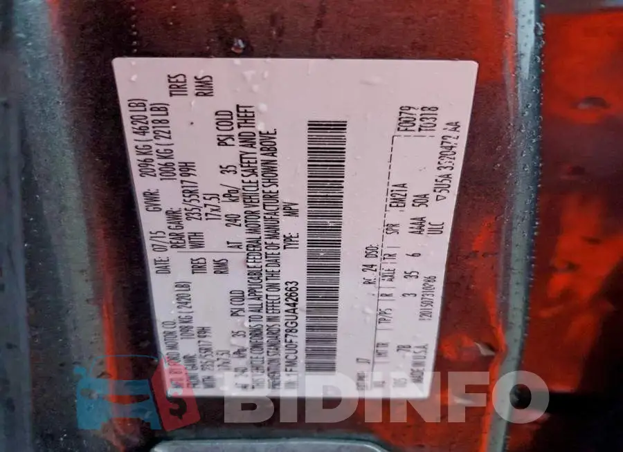 1FMCU0F78GUA42663 Photo# 14