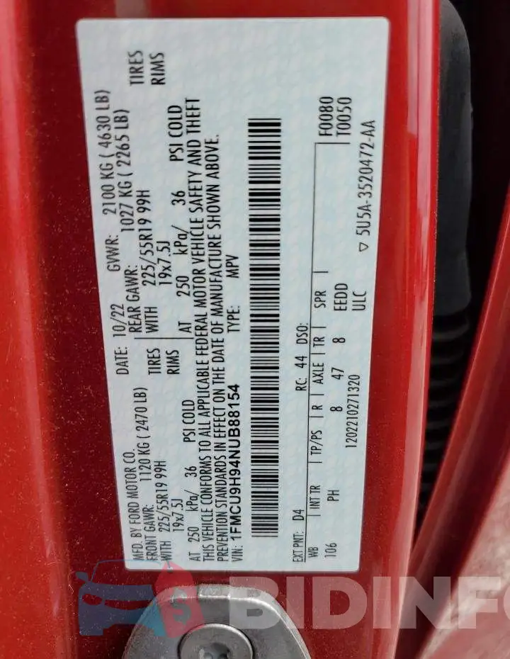 1FMCU9H94NUB88154 Photo# 13