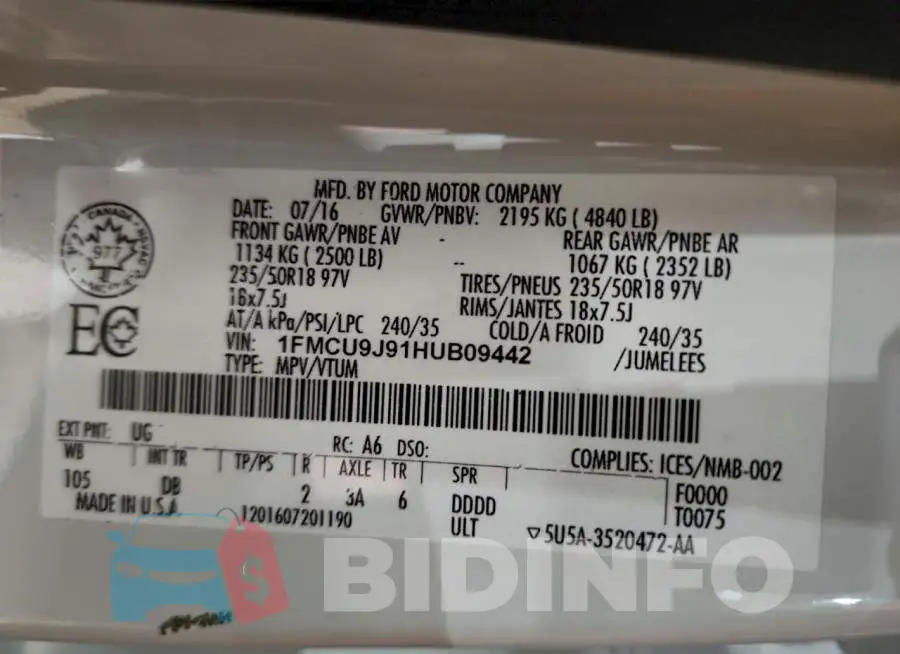 1FMCU9J91HUB09442 Photo# 13