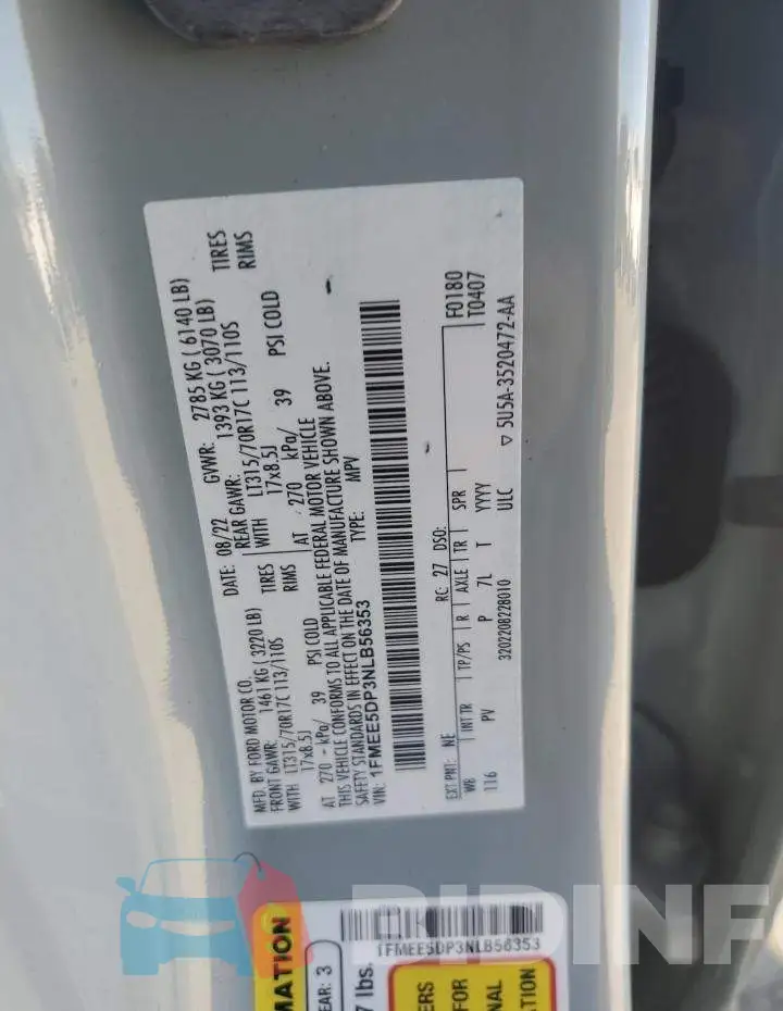 1FMEE5DP3NLB56353 Photo# 12