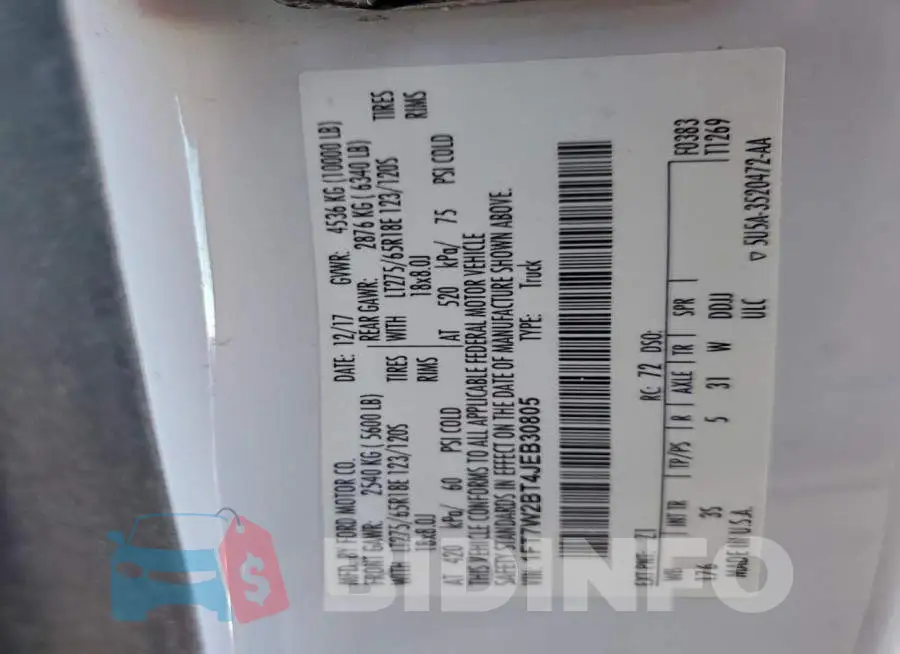 1FT7W2BT4JEB30805 Photo# 12