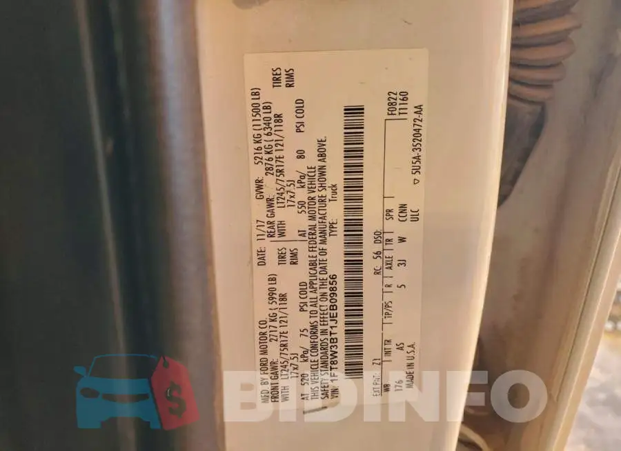 1FT8W3BT1JEB09856 Photo# 12