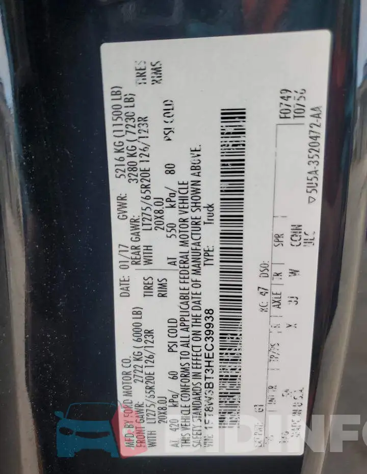 1FT8W3BT3HEC39938 Photo# 13