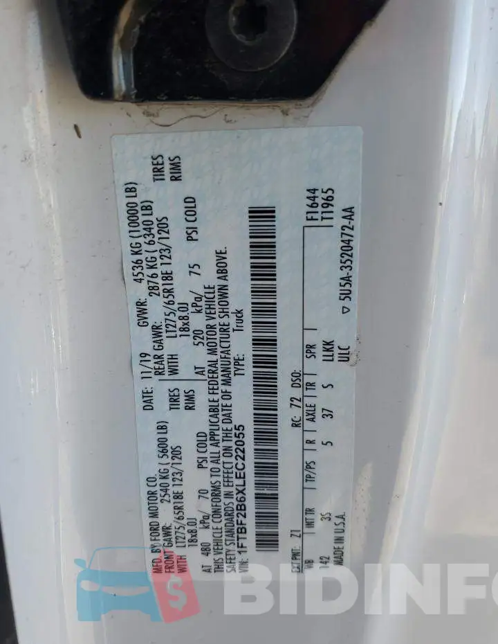 1FTBF2B6XLEC22055 Photo# 12