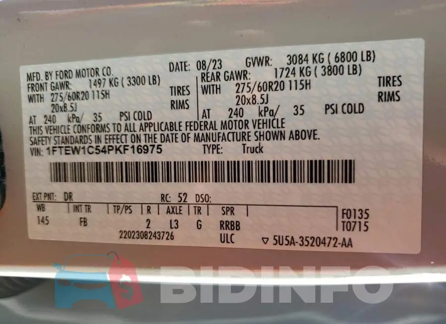 1FTEW1C54PKF16975 Photo# 13