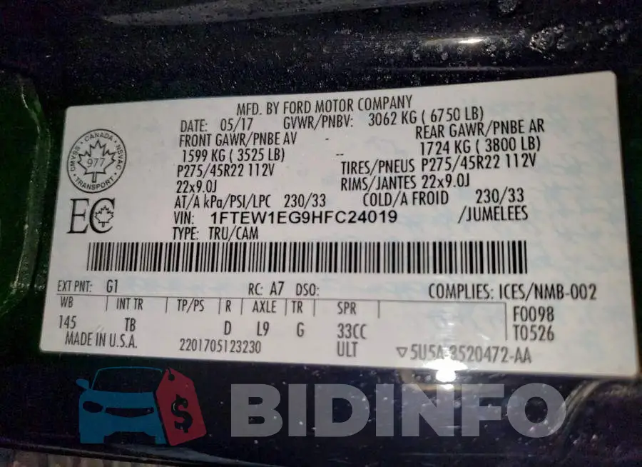 1FTEW1EG9HFC24019 Photo# 12