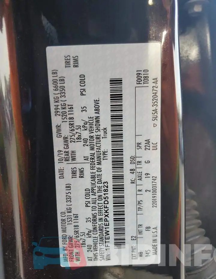 1FTEW1EPXKFD51823 Photo# 12