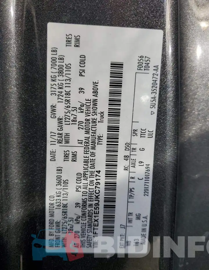 1FTEX1E59JKC79174 Photo# 12
