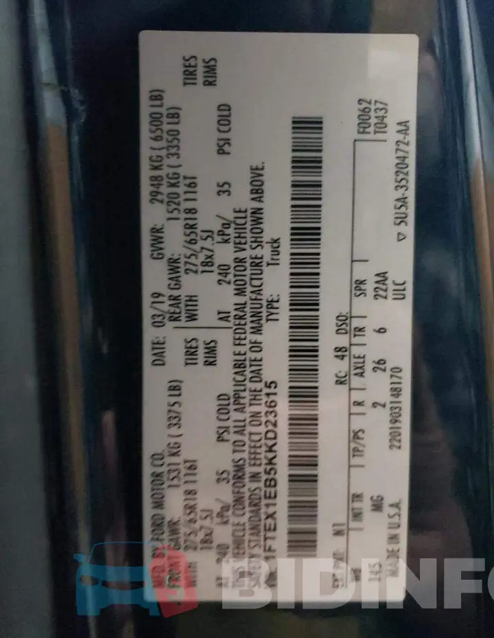 1FTEX1EB5KKD23615 Photo# 12