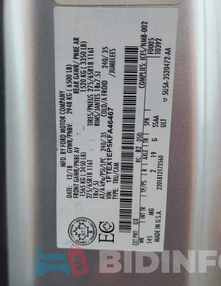 1FTEX1EP5KFA46467 Photo# 12