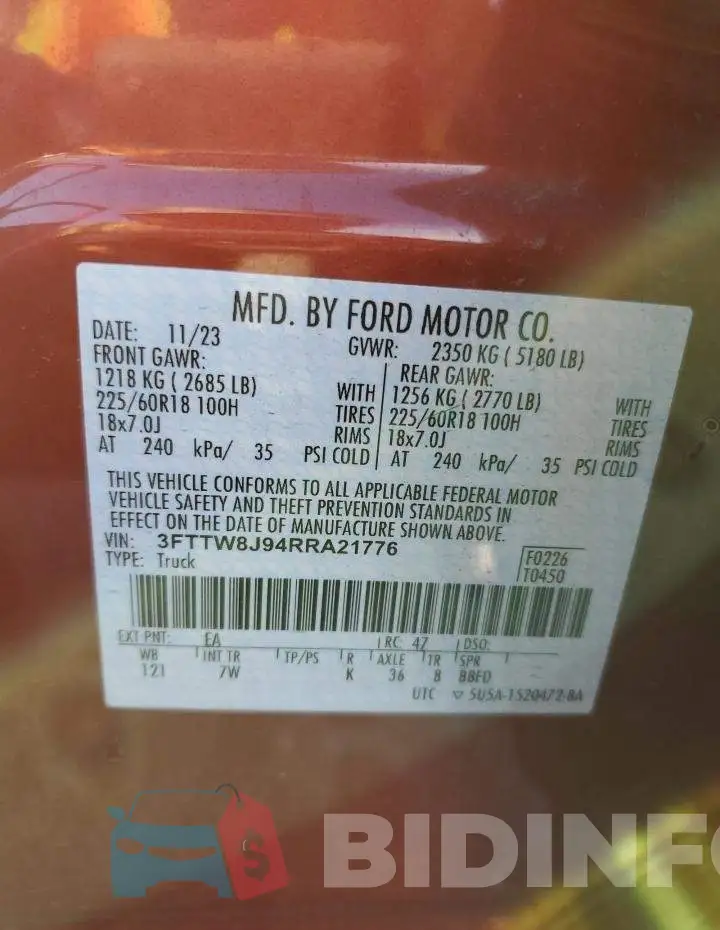 3FTTW8J94RRA21776 Photo# 12