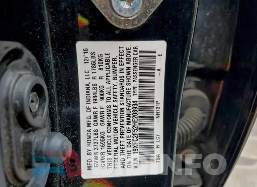 19XFC2F52HE208934 Photo# 12