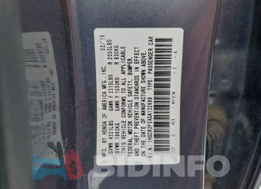 1HGCR2F5XGA132688 Photo# 12