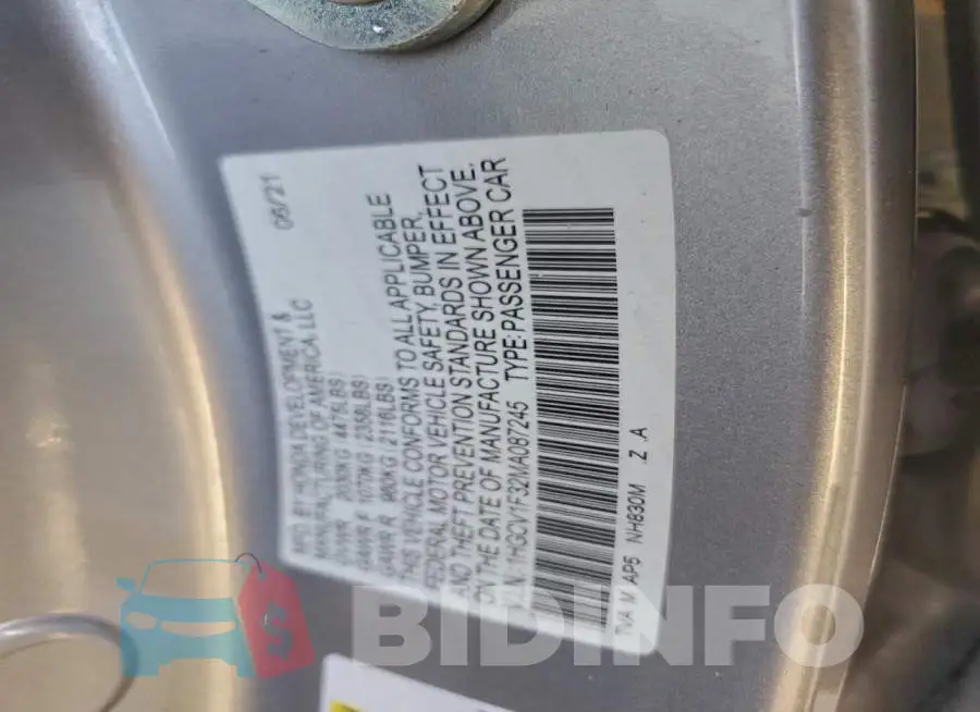 1HGCV1F32MA087245 Photo# 12