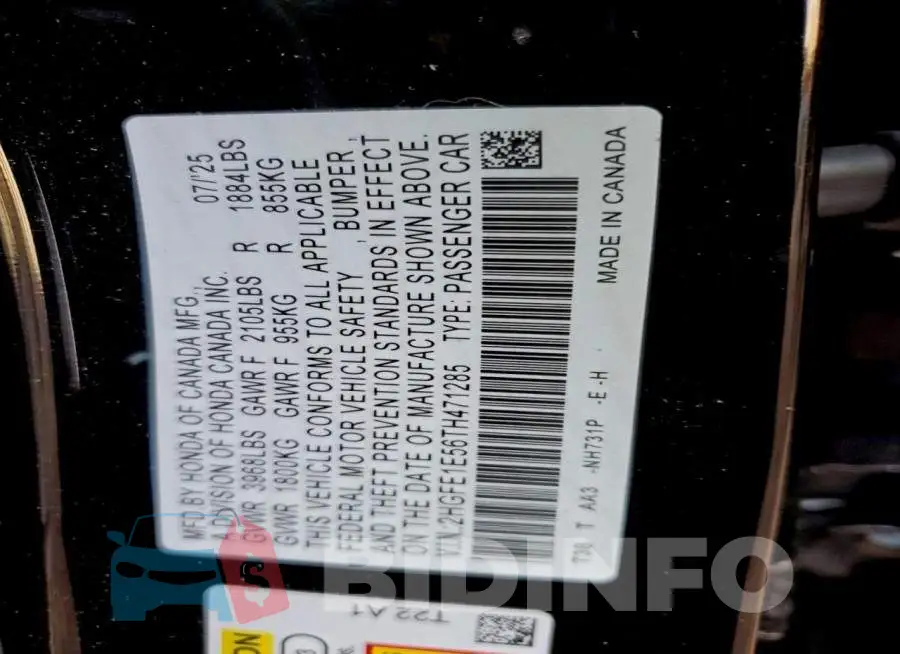 2HGFE1E56TH471285 Photo# 12
