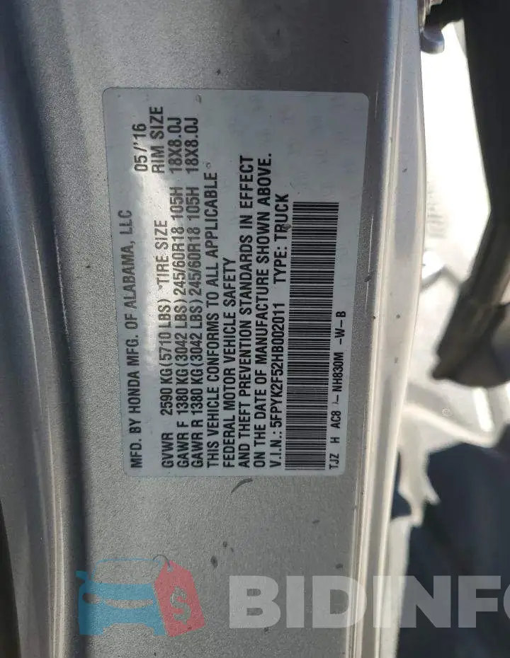 5FPYK2F52HB002011 Photo# 12