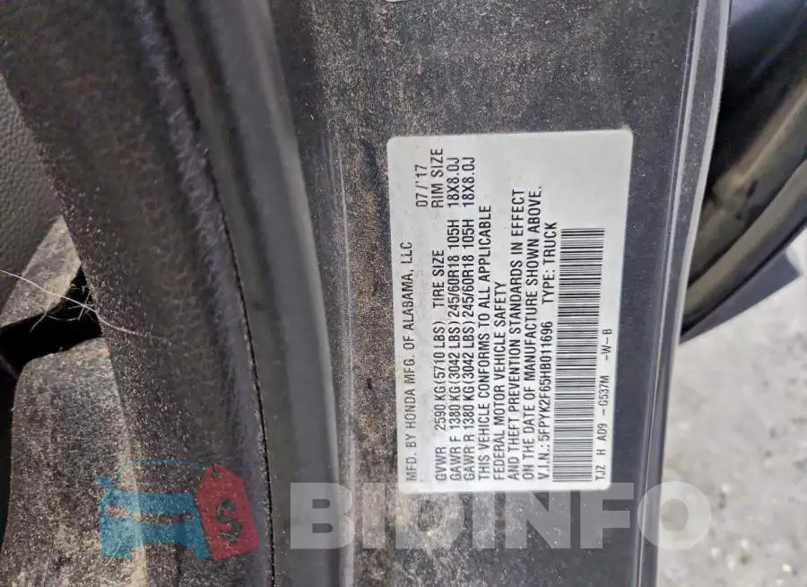 5FPYK2F65HB011696 Photo# 13