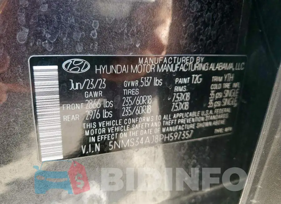5NMS34AJ8PH597357 Photo# 14