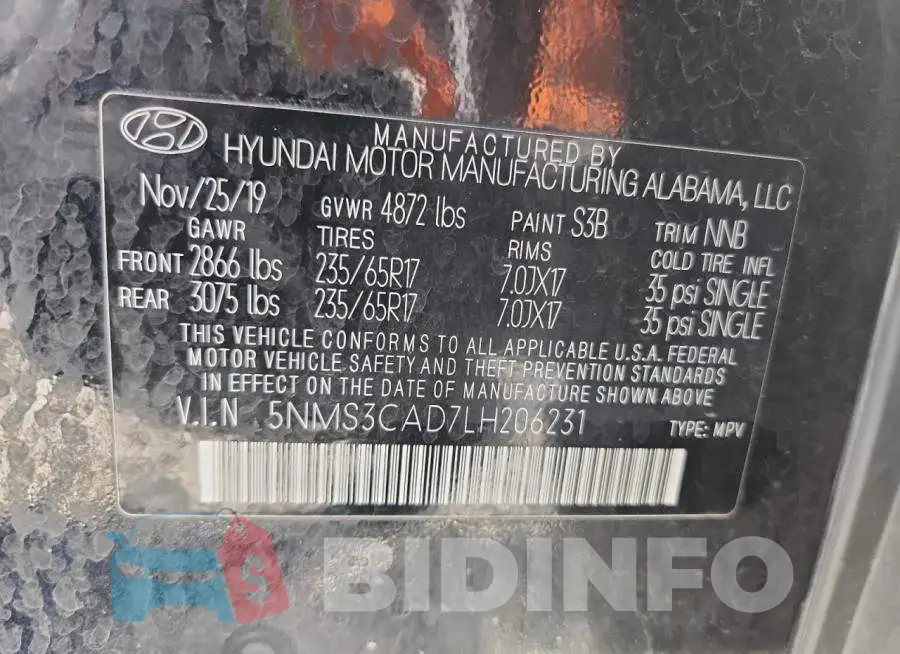 5NMS3CAD7LH206231 Photo# 13