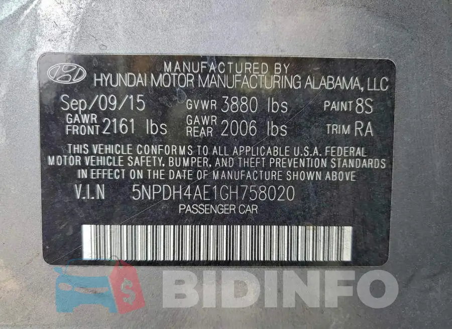 5NPDH4AE1GH758020 Photo# 12