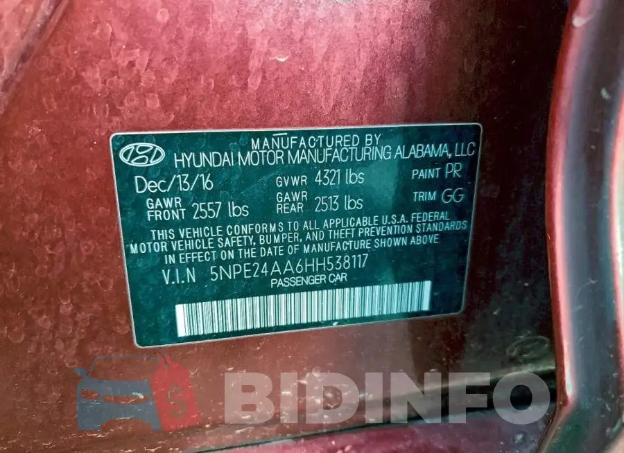 5NPE24AA6HH538117 Photo# 12