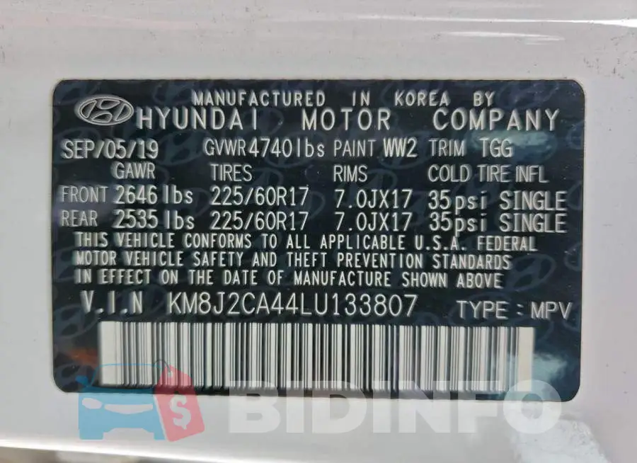KM8J2CA44LU133807 Photo# 13