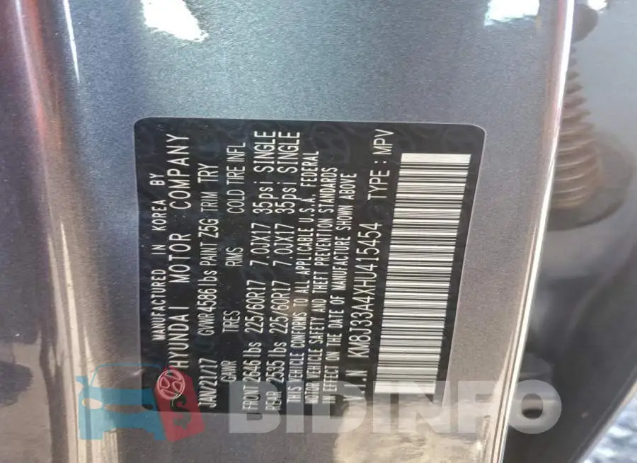 KM8J33A4XHU415454 Photo# 13