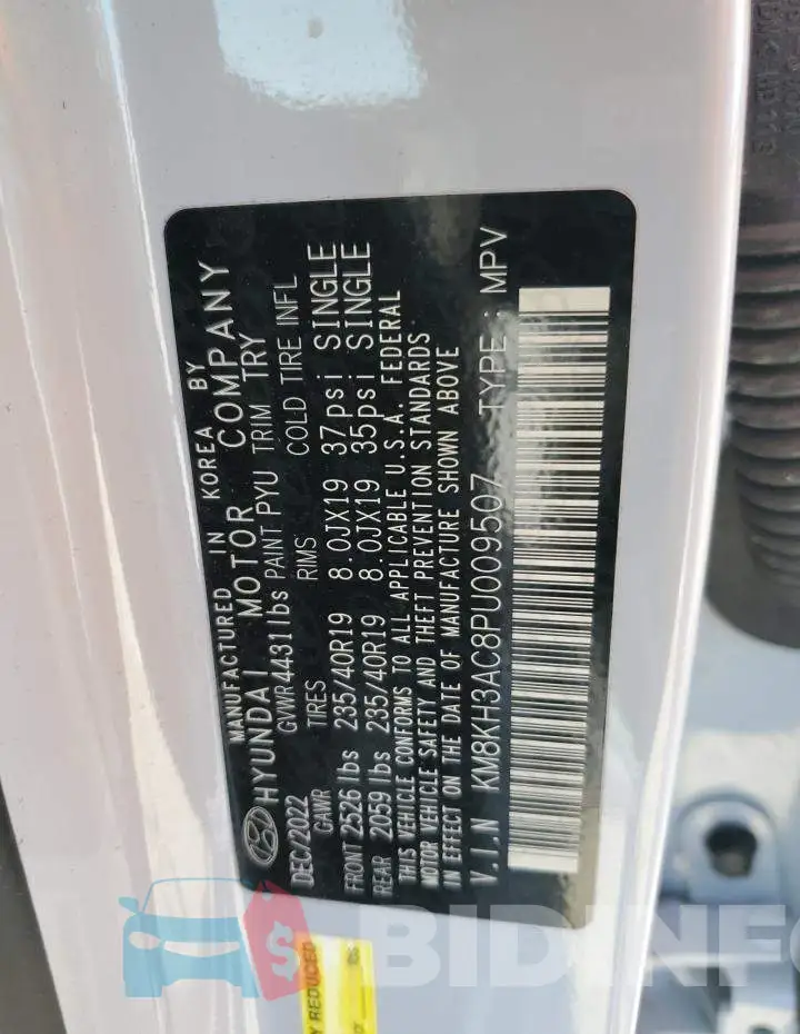 KM8KH3AC8PU009507 Photo# 13