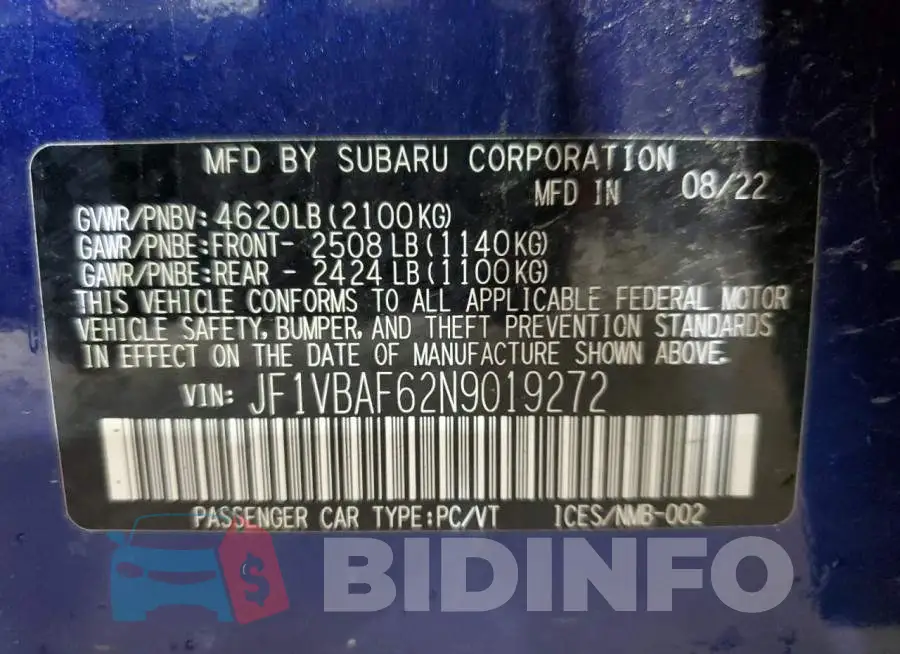 JF1VBAF62N9019272 Photo# 12