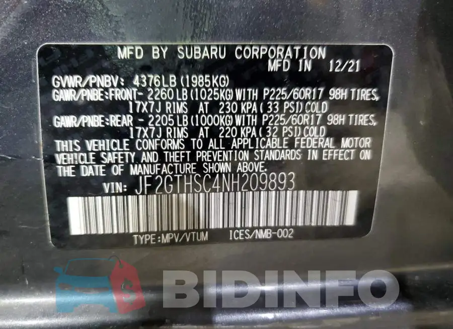 JF2GTHSC4NH209893 Photo# 14