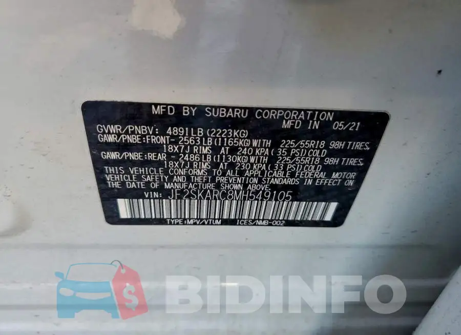 JF2SKARC8MH549105 Photo# 13