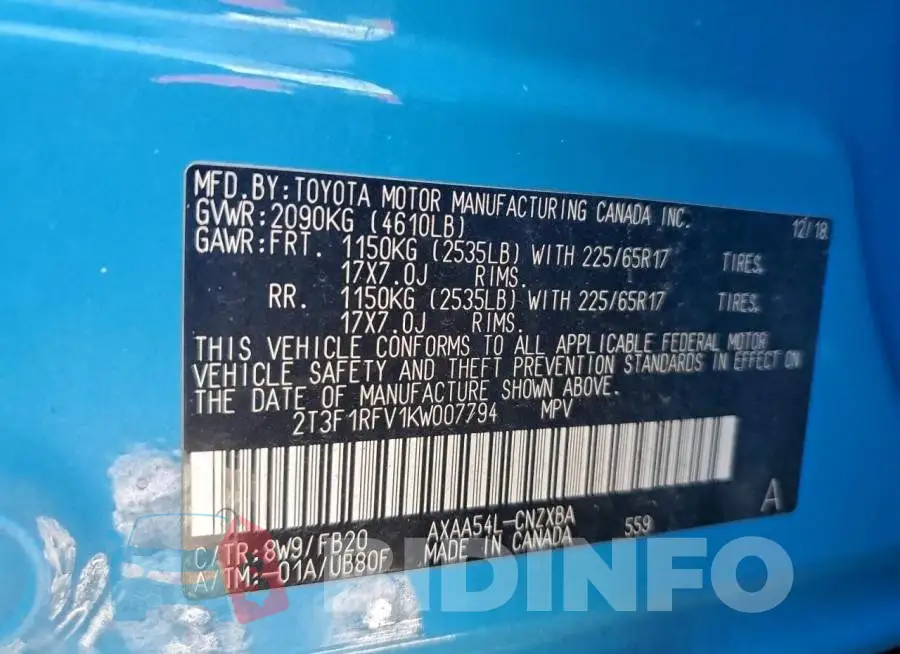 2T3F1RFV1KW007794 Photo# 13