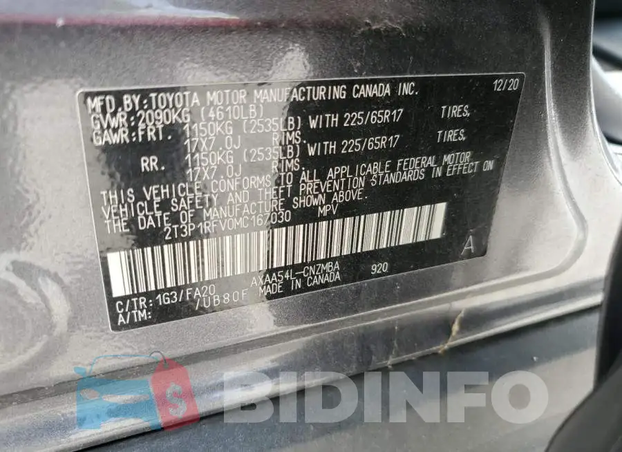 2T3P1RFV0MC167030 Photo# 13