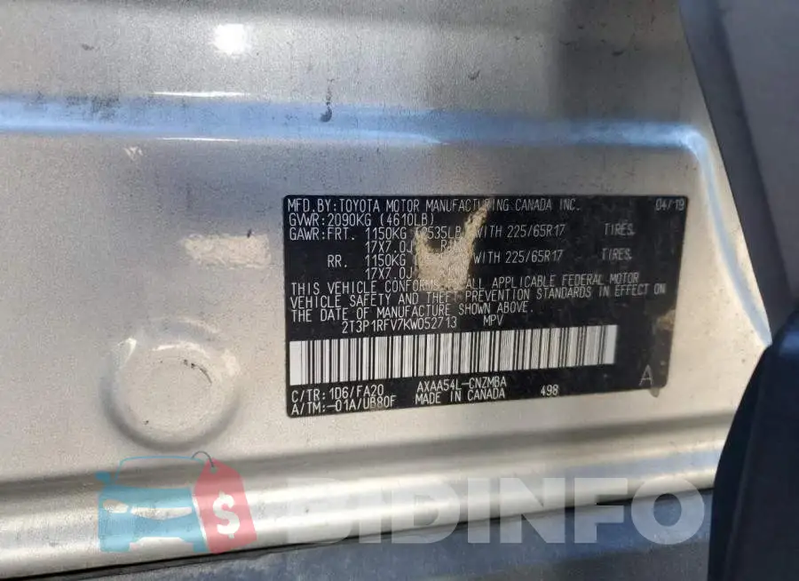 2T3P1RFV7KW052713 Photo# 13