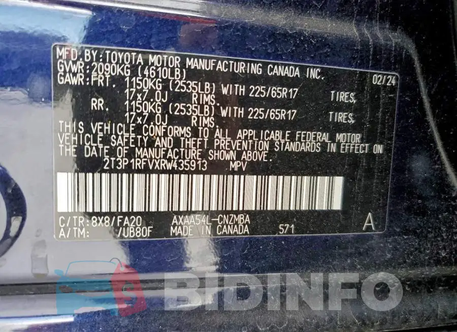 2T3P1RFVXRW435913 Photo# 14
