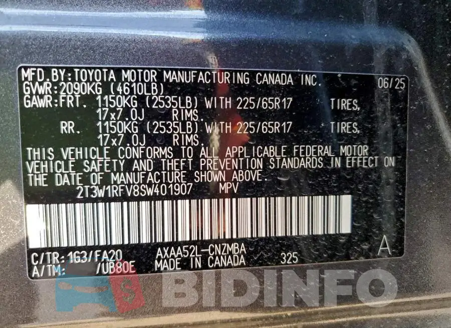 2T3W1RFV8SW401907 Photo# 12