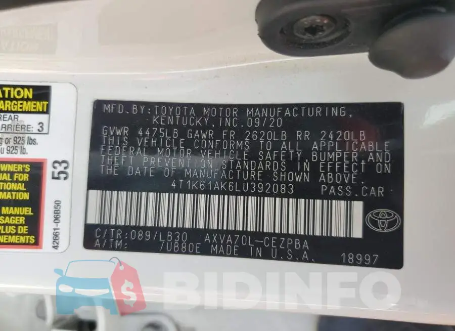 4T1K61AK6LU392083 Photo# 12
