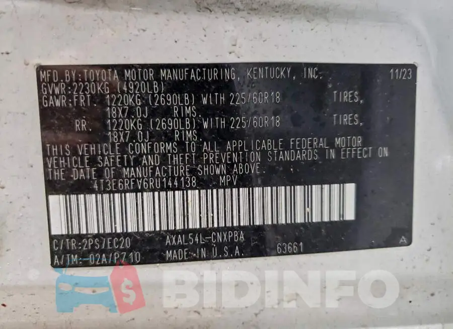 4T3E6RFV6RU144138 Photo# 13