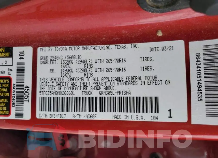 5TFCZ5AN8MX266681 Photo# 13