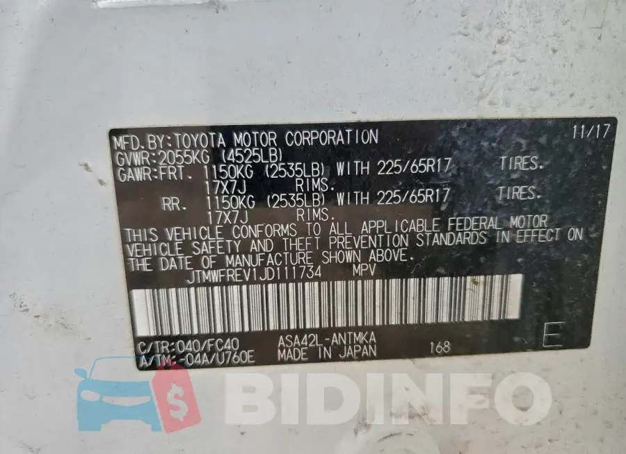 JTMWFREV1JD111734 Photo# 13