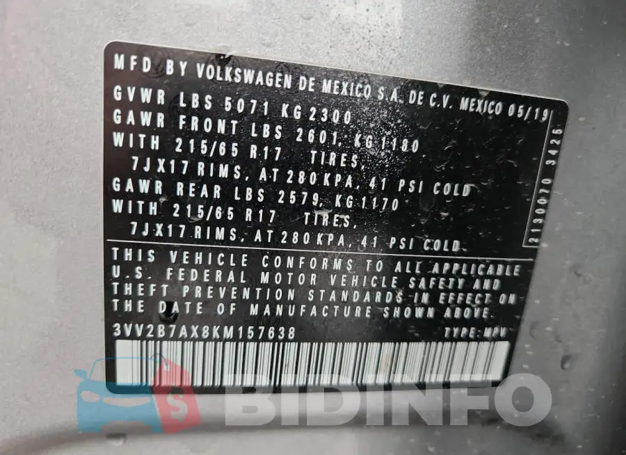 3VV2B7AX8KM157638 Photo# 13