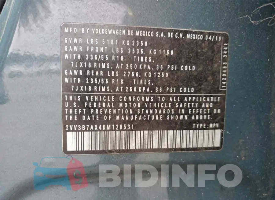 3VV3B7AX4KM128531 Photo# 13