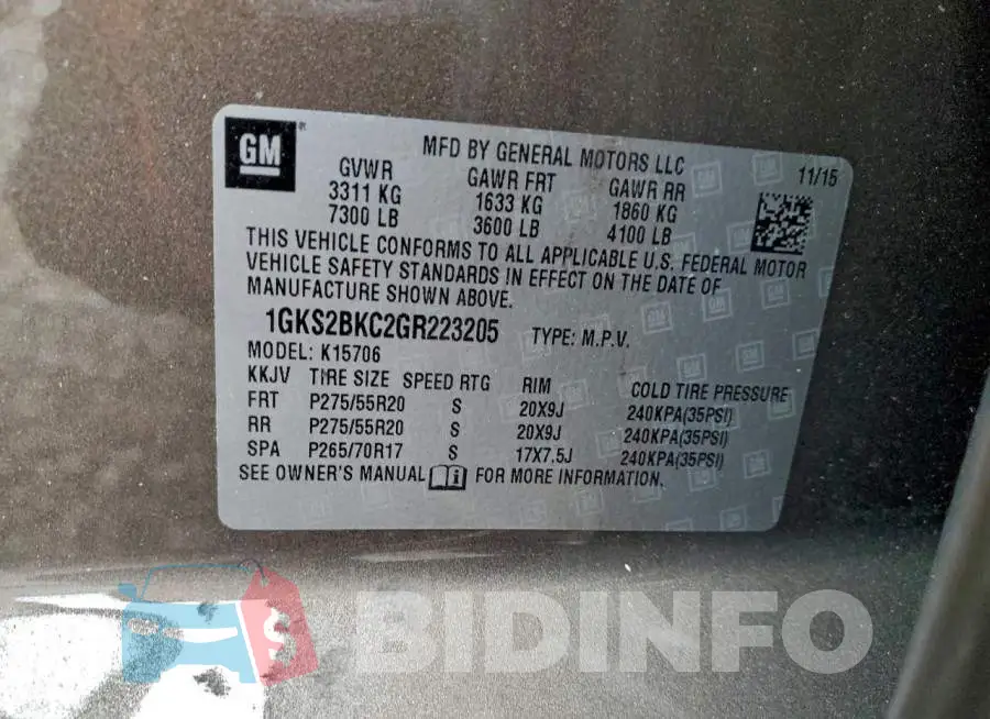 1GKS2BKC2GR223205 Photo# 13