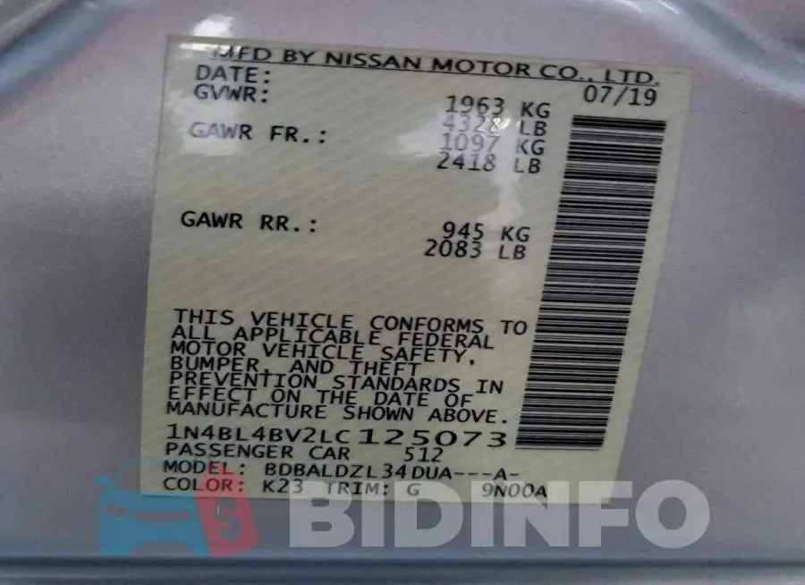 1N4BL4BV2LC125073 Photo# 13