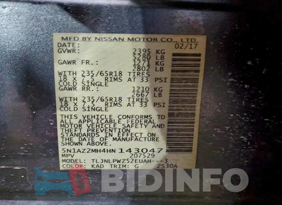 5N1AZ2MH4HN143047 Photo# 13