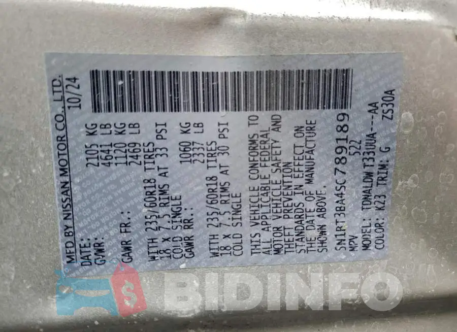 5N1BT3BA4SC789189 Photo# 12