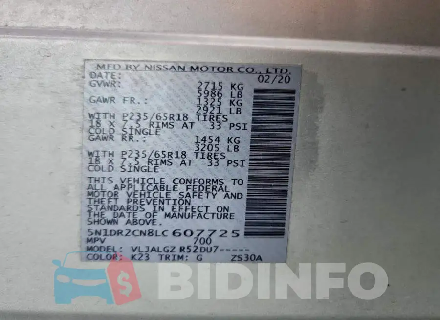 5N1DR2CN8LC607725 Photo# 14